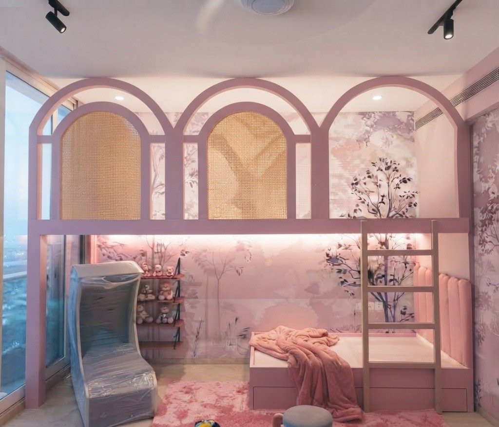 Pastel Arched Rattan Bunk Suite