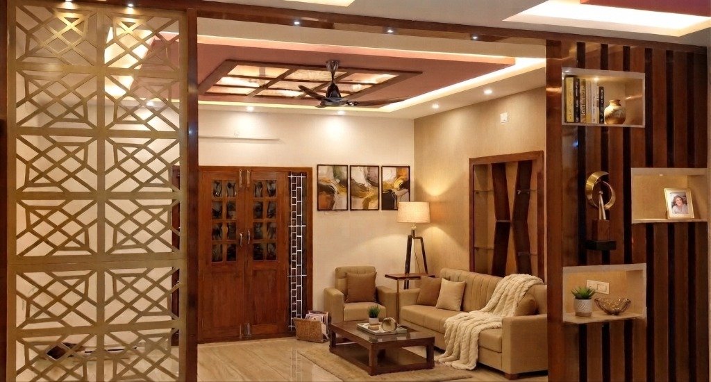 Gold Lattice Partitioned Living Suite