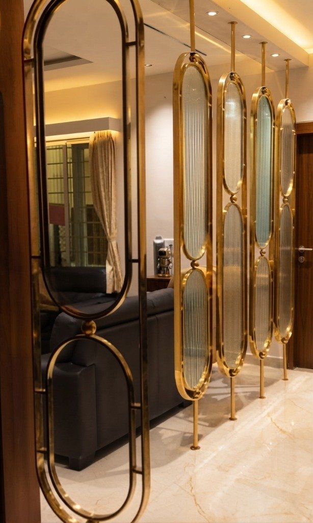 Brass & Fluted Glass Oval Screens