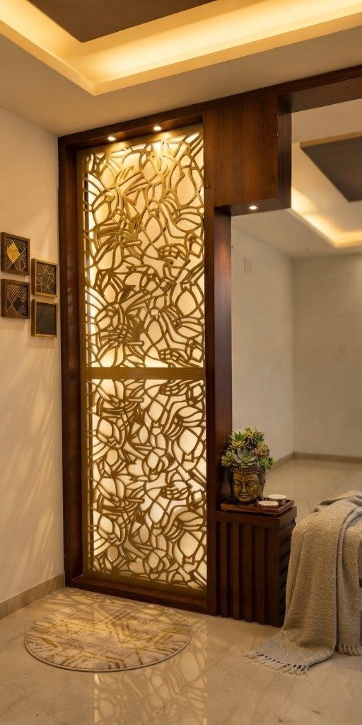 Backlit CNC Carved Wood Partition
