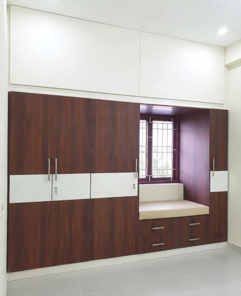 Walnut Wardrobe with Bay Window Seat
